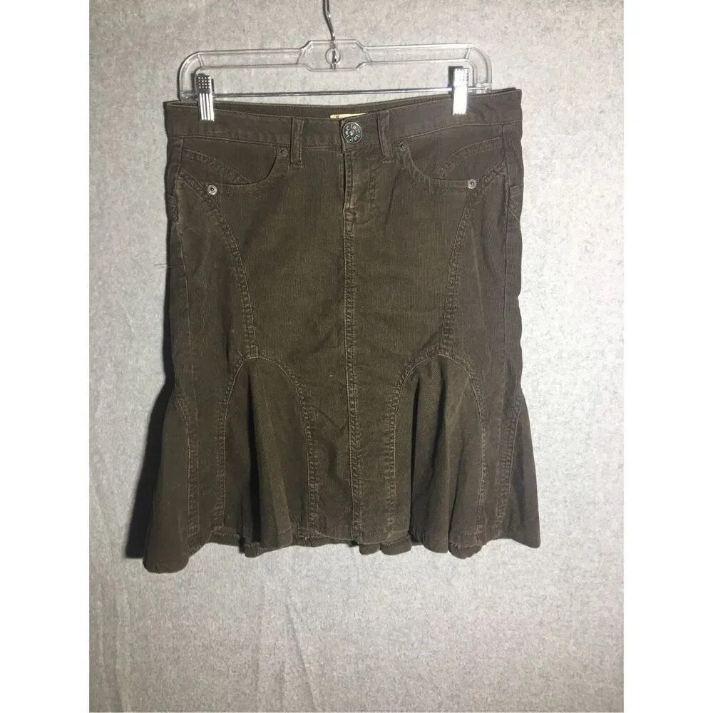 Juniors L.e.i Skirt Vintage Brown Corduroy Ruffle Hem Y2K 2000s 90s Academia